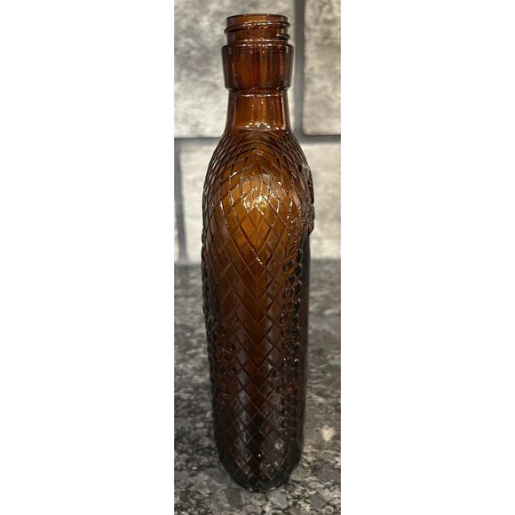 Vintage Brown Glass Bottle Flask Wine Oval One Pint Grapes - Picture 4 of 6
